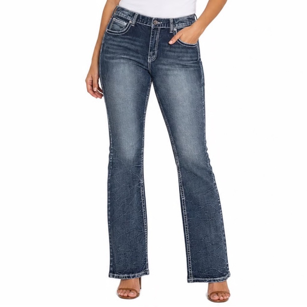 True Luck Mens Classic Stretch Bootcut Jeans Dark Blast 44x32 NEW